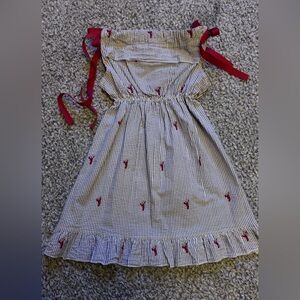 Striped Dress with Red lobster Embroidery